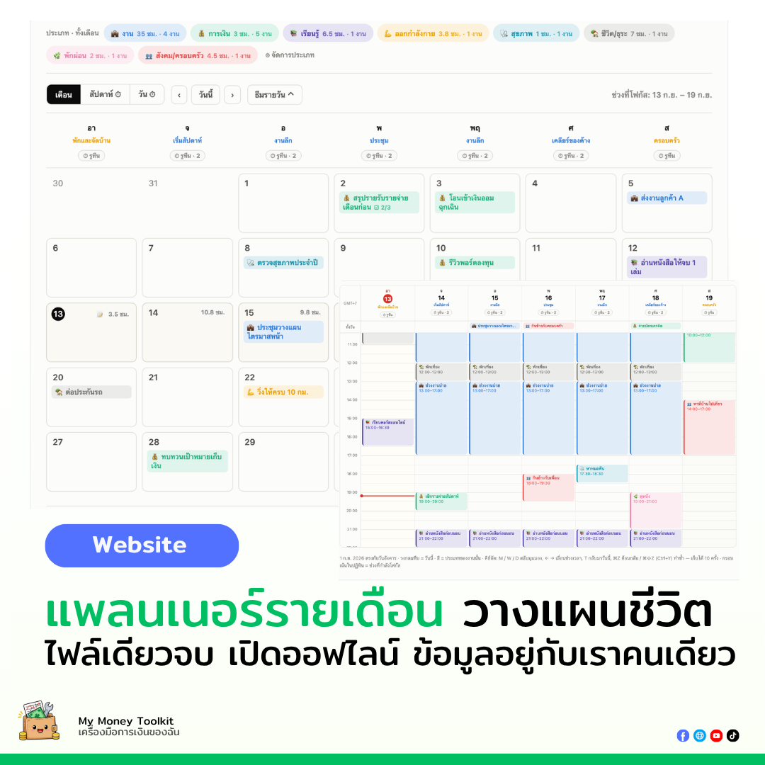 แพลนเนอร์รายเดือน: ไฟล์เดียวจบ เปิดออฟไลน์ ข้อมูลอยู่กับเราคนเดียว